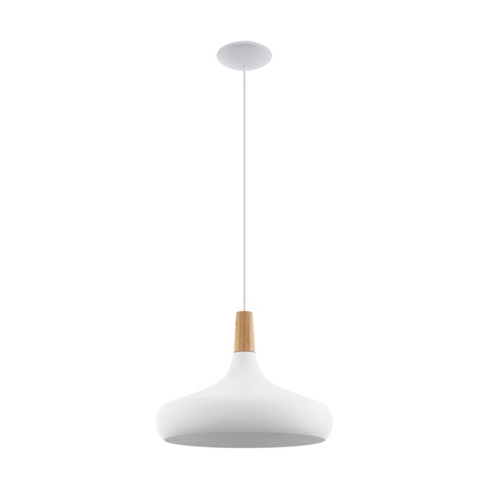 Sabinar Large White/Wood 1 Light Pendant - 2m Suspension - H68