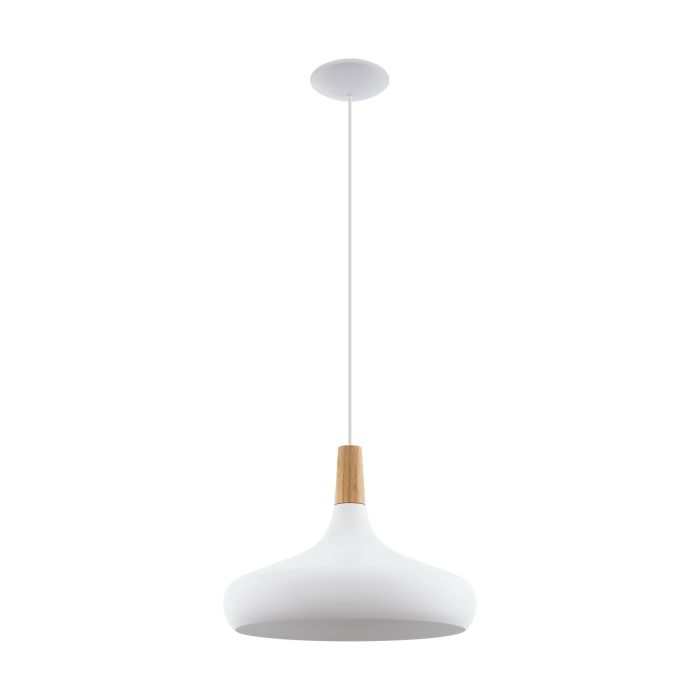 Sabinar Large White/Wood 1 Light Pendant - 2m Suspension