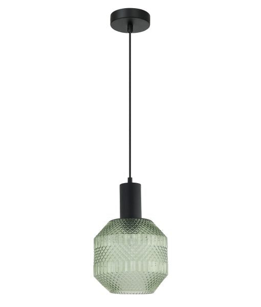 Maraca2 1Light Glass Jar Pendant Green/Black - G62