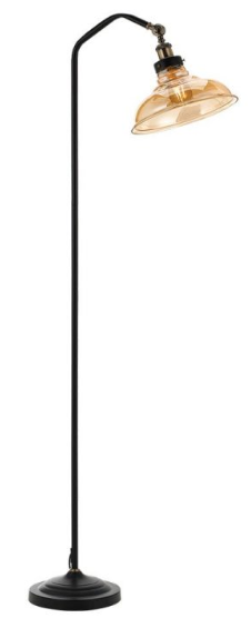 Hertel Floor Lamp Black/ Amber Glass Shade