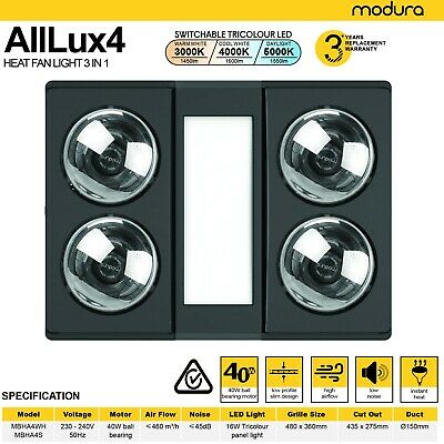 AllLux 4 Heat 3 in 1 Bathroom Unit Black