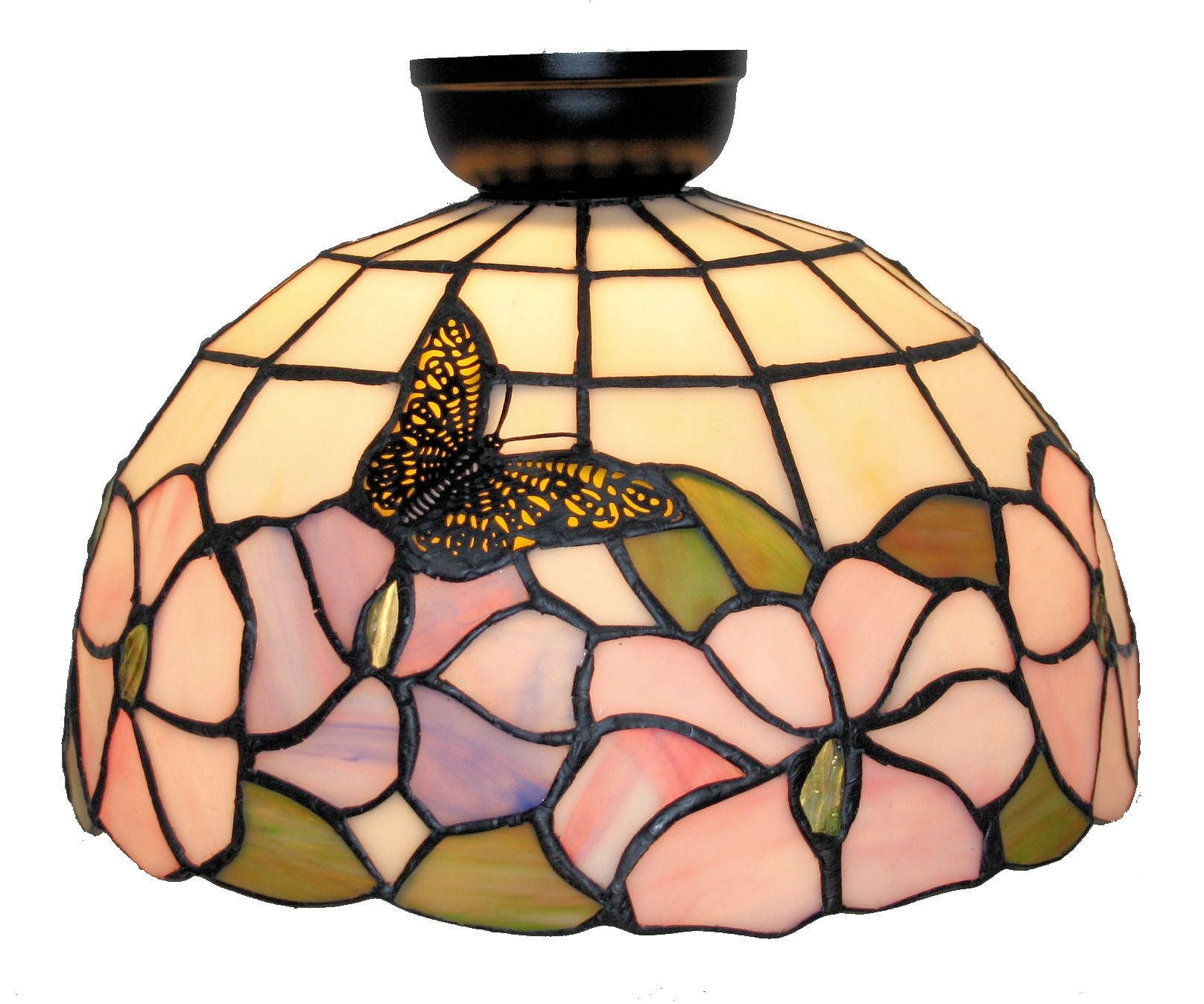 Leadlight Batten Fix Pink and Blue Flowers I82