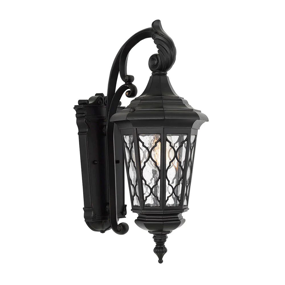 Brinley Large 1 Light Exterior Wall Bracket Black/Seeded Glass