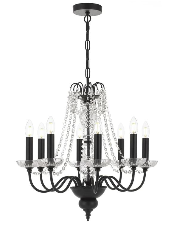 Rhine 8 Light Pendant Black/Clear