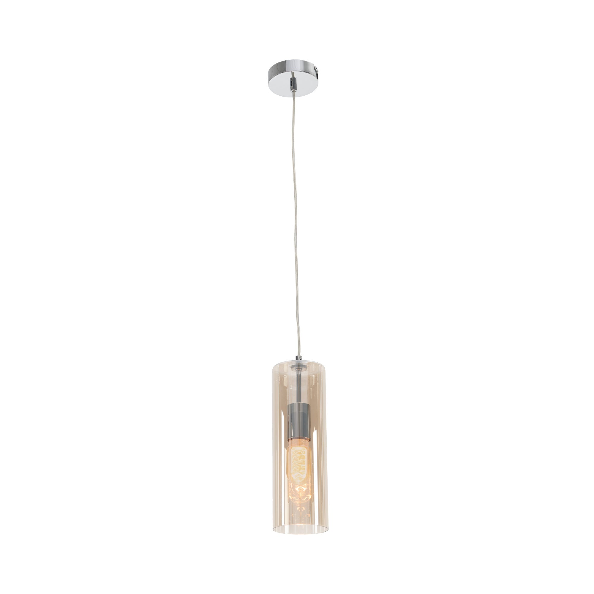Eden Cylinder Glass Pendant Amber Glass and Chrome