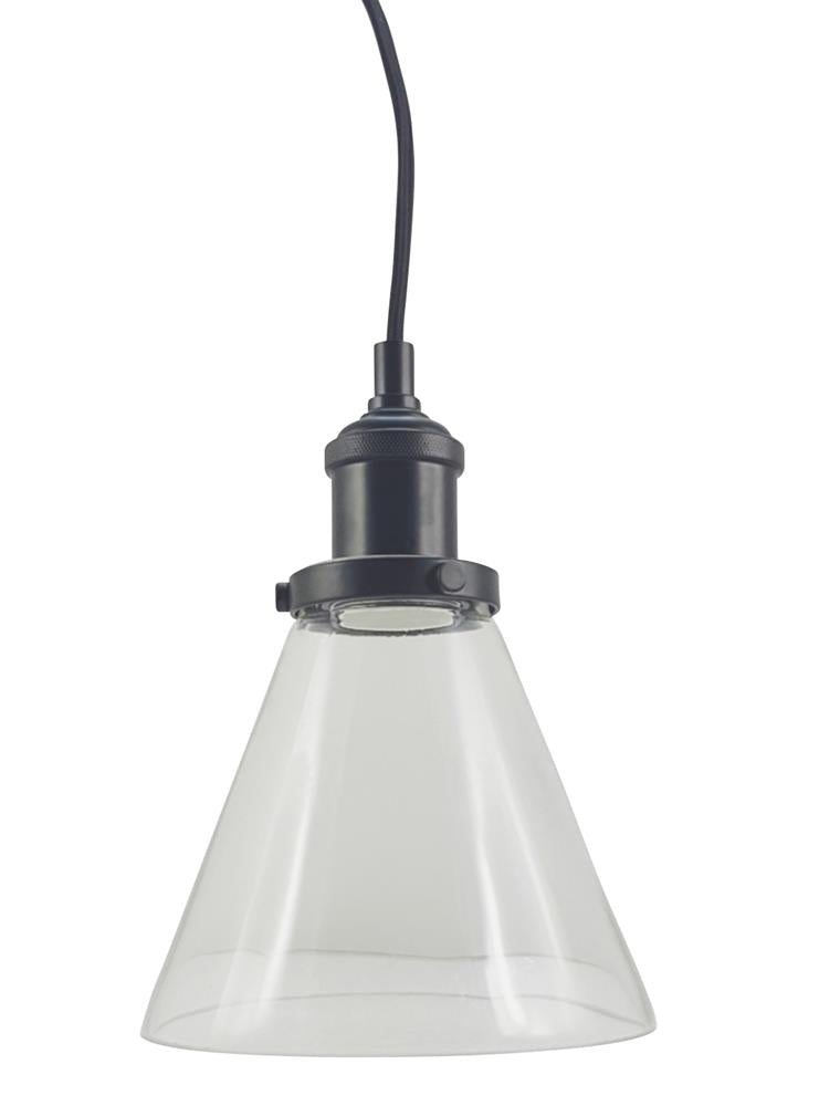 Small Cone 1 Light Matt Black/Clear Glass Pendant