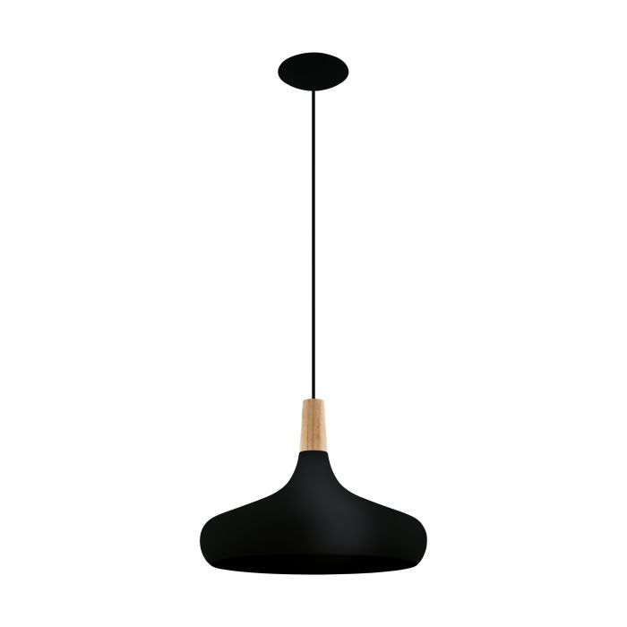 Sabinar Large Black/Wood 1 Light Pendant - 2m Suspension