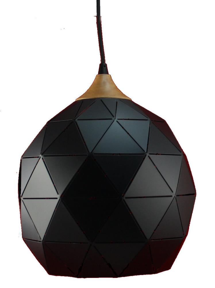 Large Black Metal/Timber Geometric Pendant - C24