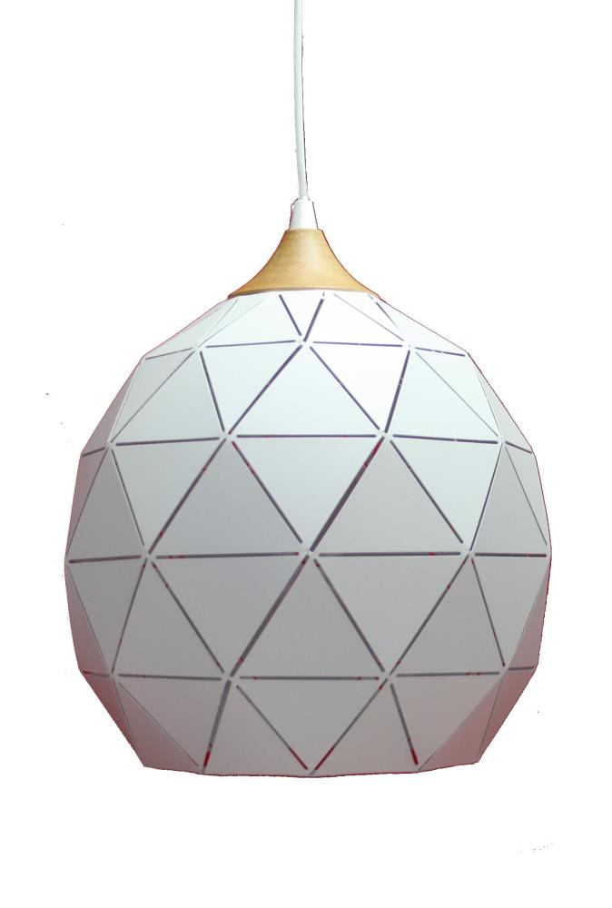 Large White Metal/Timber Geometric Pendant