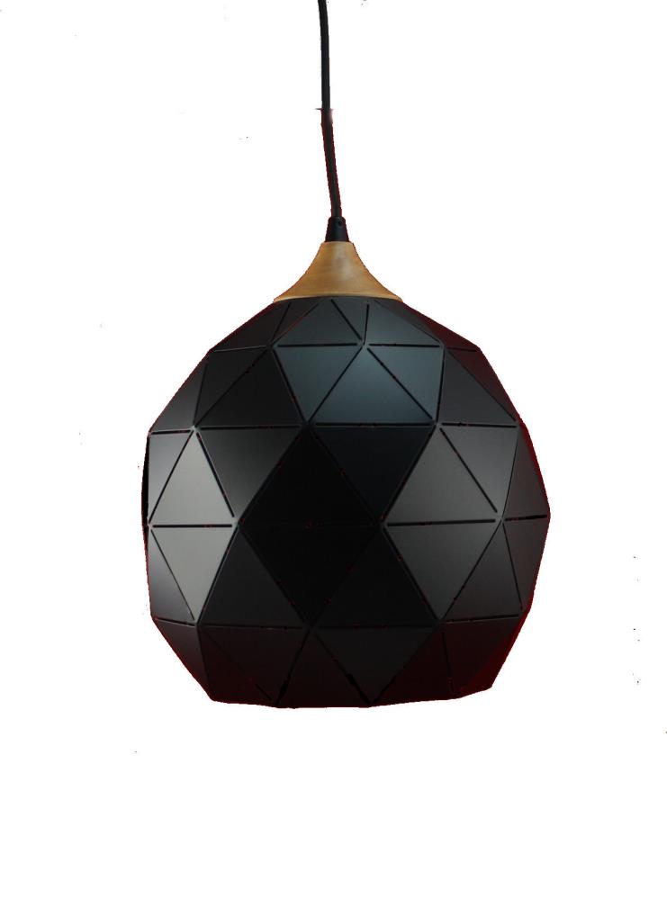 Small Black Metal/Timber Geometric Pendant - C23