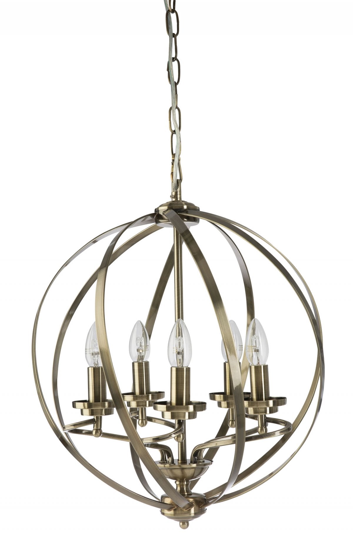 Rehzo 5 Light Cage Ball Antique Brass Pendant