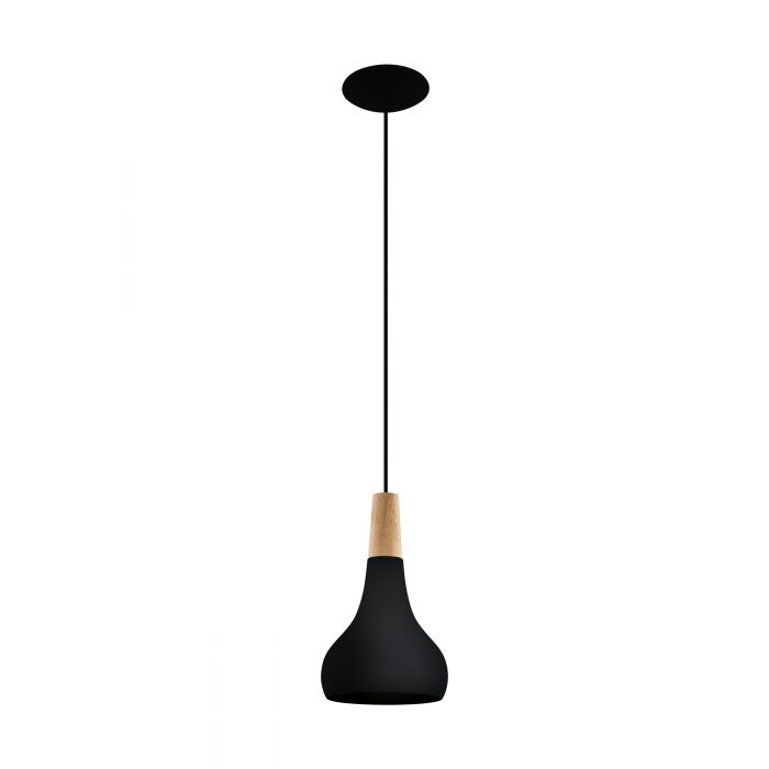 Sabinar Small Black/Wood 1 Light Pendant - 2m Suspension