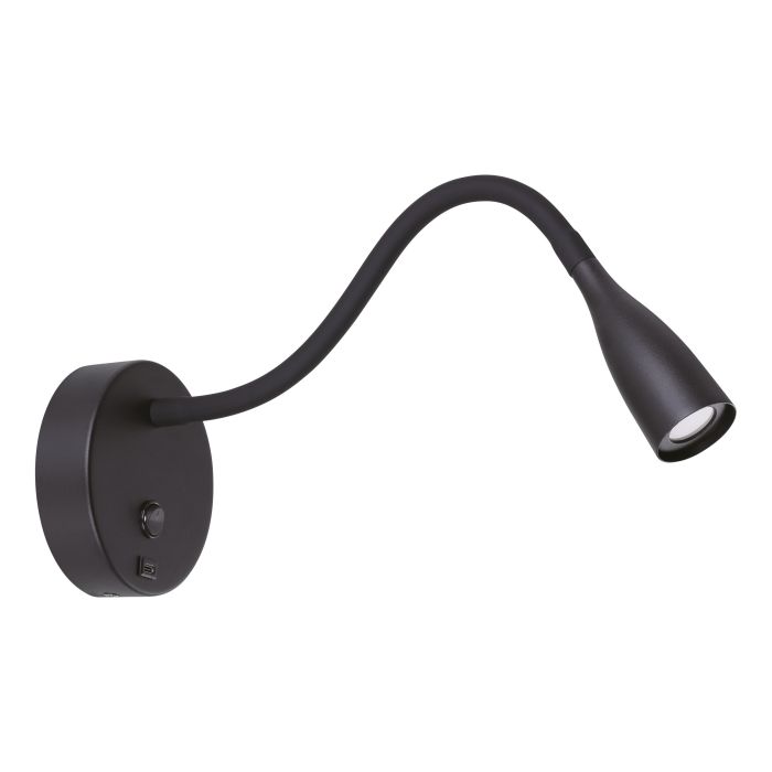 OLIVANDINO | Matt Black LED Wall Light - With USB C