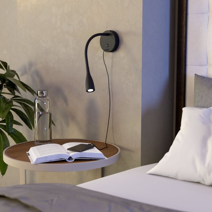 OLIVANDINO | Matt Black LED Wall Light - With USB C