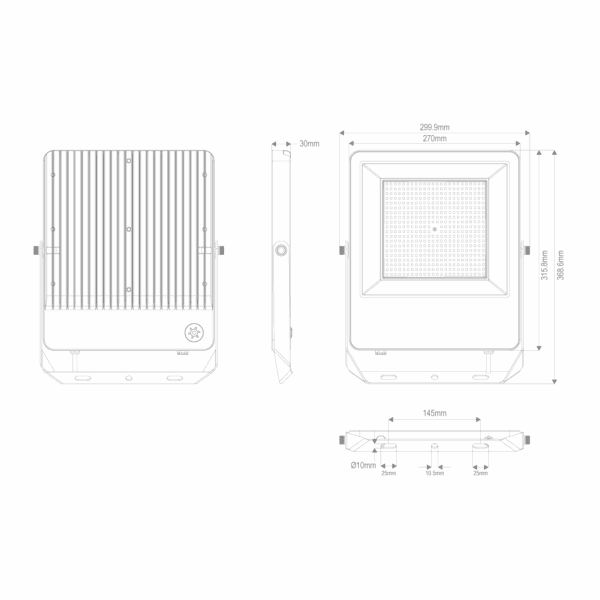 Blaze-Pro-200 200W Led box floodlight F&P trio - Black