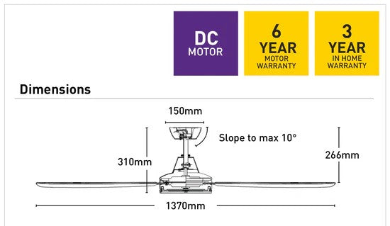 Nemoi 4 blades 54'DC Fan Only White