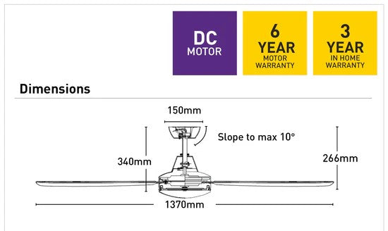 Nemoi 4 blades 54' DC Fan and Light Black