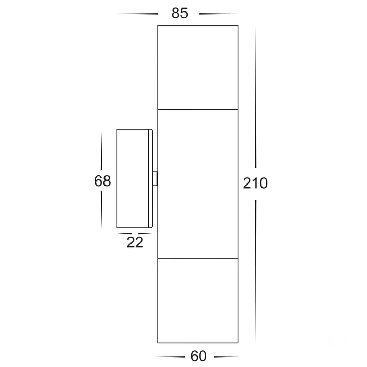 Tivah Black Up/Down Wall Light 240v Tri Colour K103