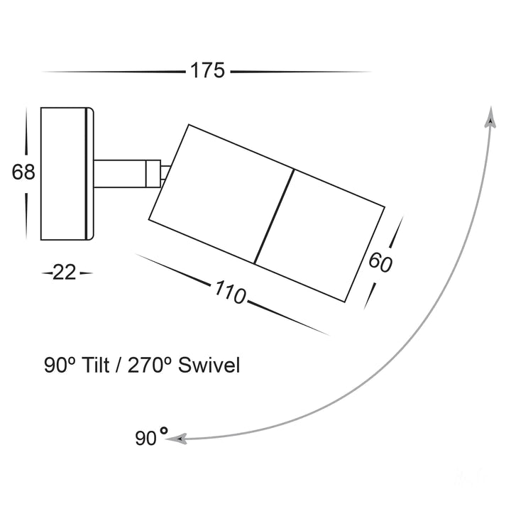 Tivah Black Single Adjustable Wall Light 240v Tri Colour K107