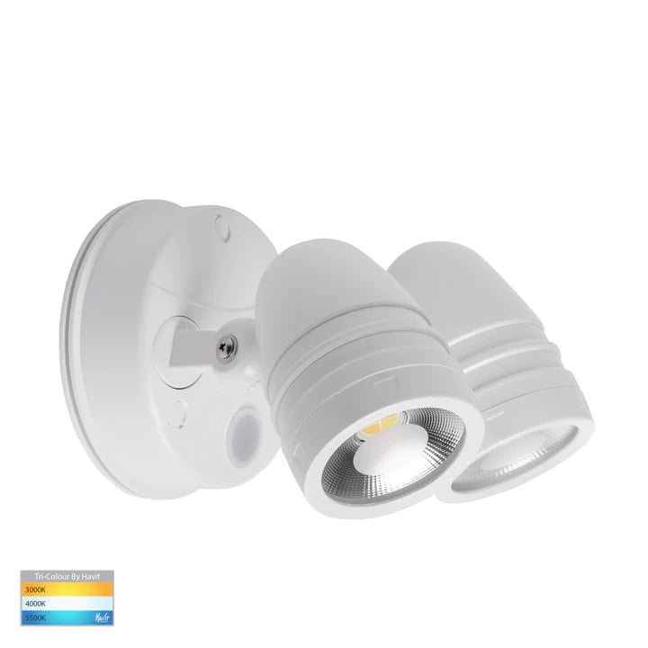 Focus White Double Adjustable Microwave Sensor Spot Light Built In 15w Tri Colour 240v