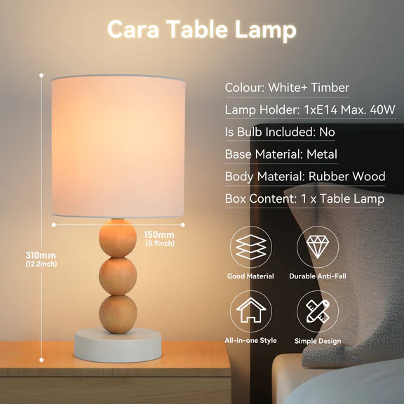CARA | White & Wood Table Lamp