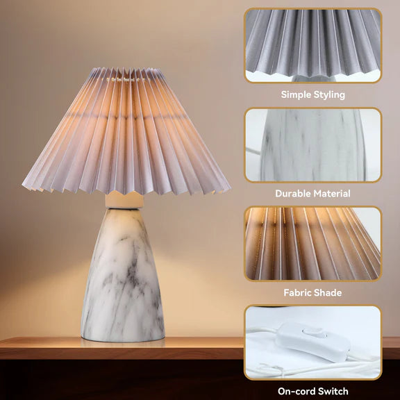 Navia Table Lamp - Ceramic White| Grey Fabric shade