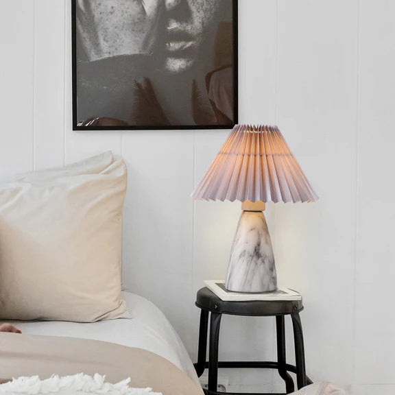 Navia Table Lamp - Ceramic White| Grey Fabric shade
