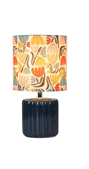 Cyra Ceramic Table Lamp - Ceramic Blue | Cream Floral Pattern shade