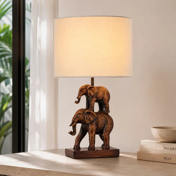 MOTHER & CALF ELEPHANT | Bronze Table Lamp