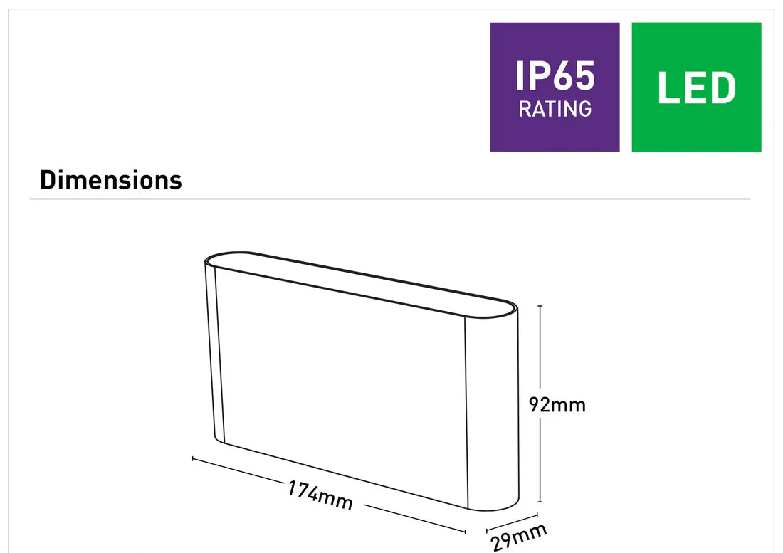 Sasha 11 10w LED White Up/Down Wall Light Tri Colour IP65 K102