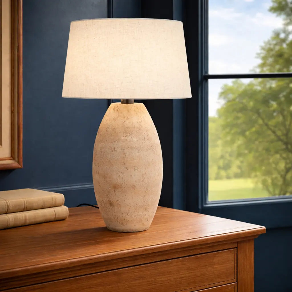 PONTUS TABLE LAMP 25w E27 max Beige Cast Stone Fabric