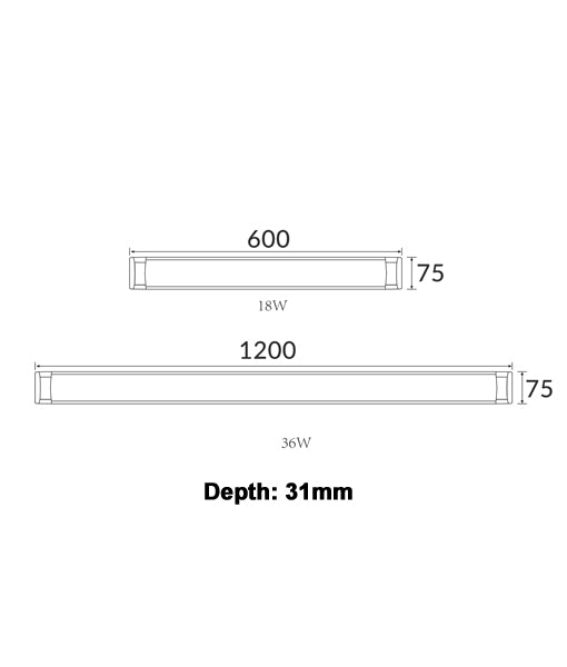 Razor 18w LED Batten Tri Colour Dimmable 600mm IP20