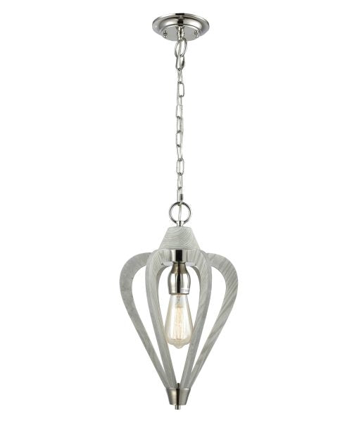 Senorita4 1 Light Pendant ES Polished Nickel and Winter Moss Wood SML