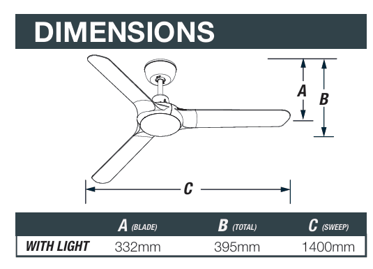Spyda 56' White Fan and Light LED TC 3 Blade Indoor/Outdoor/Coastal