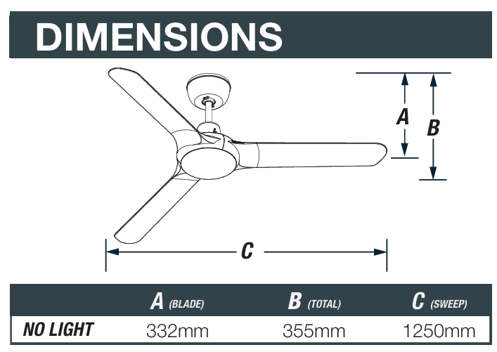 Spyda 50' White Fan Only 3 Blade Indoor/Outdoor/Coastal