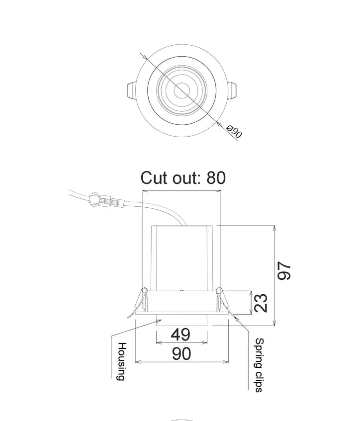 Tele1 White Retractable Downlight 8w Tri Colour 80mm