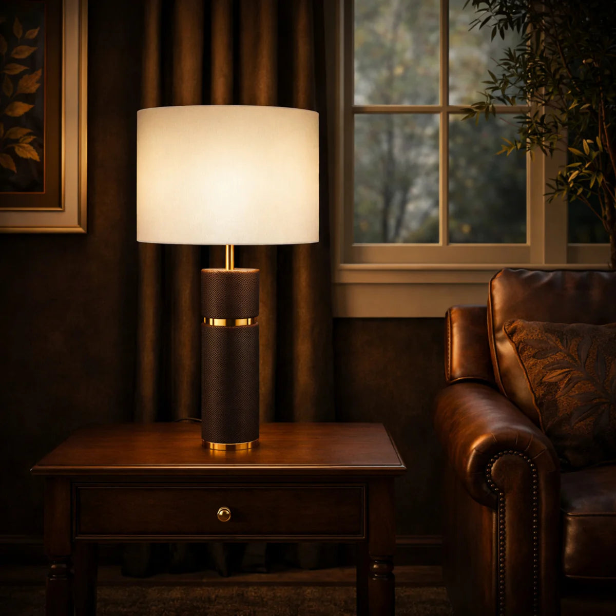 VALDA | Brown and Linen Table Lamp