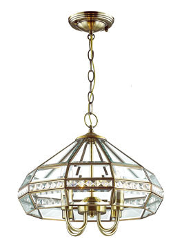 4 Light Large Antique Brass/Clear Etched Glass Pendant I84