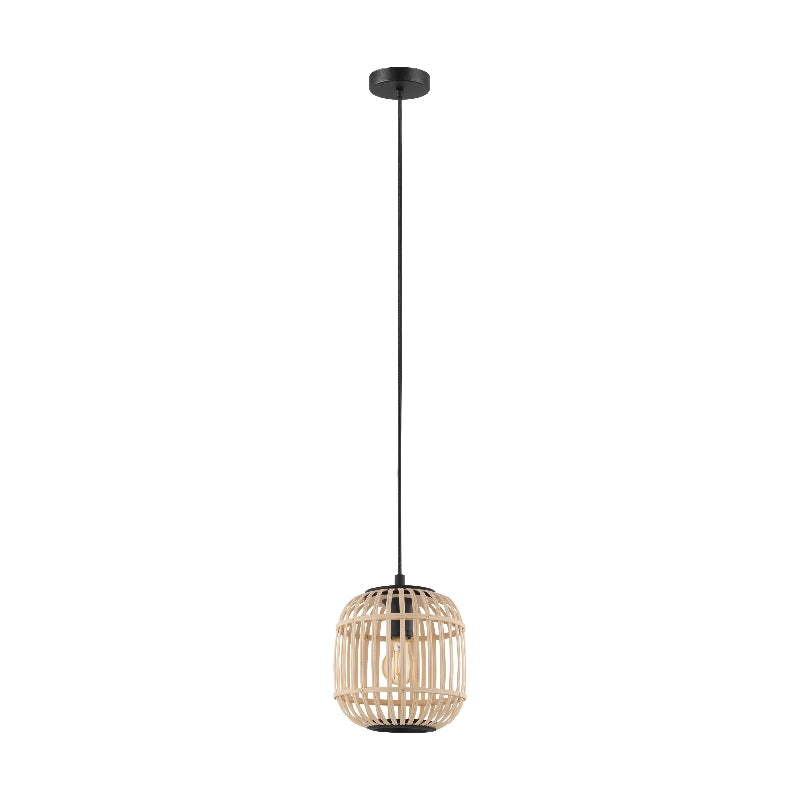 Bordesley Small Natural Wood/Black 1 Light Pendant - H68