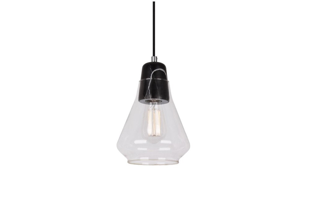 Ellise 1 Light Pendant Black Marble/ Clear Glass - B14