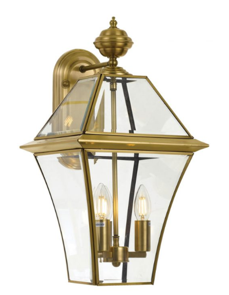 Rye Exterior Wall Light Large 3 Light Antique Brass/ Clear IP44