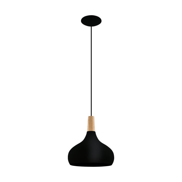 Sabinar Medium Black/Wood 1 Light Pendant - 2m Suspension