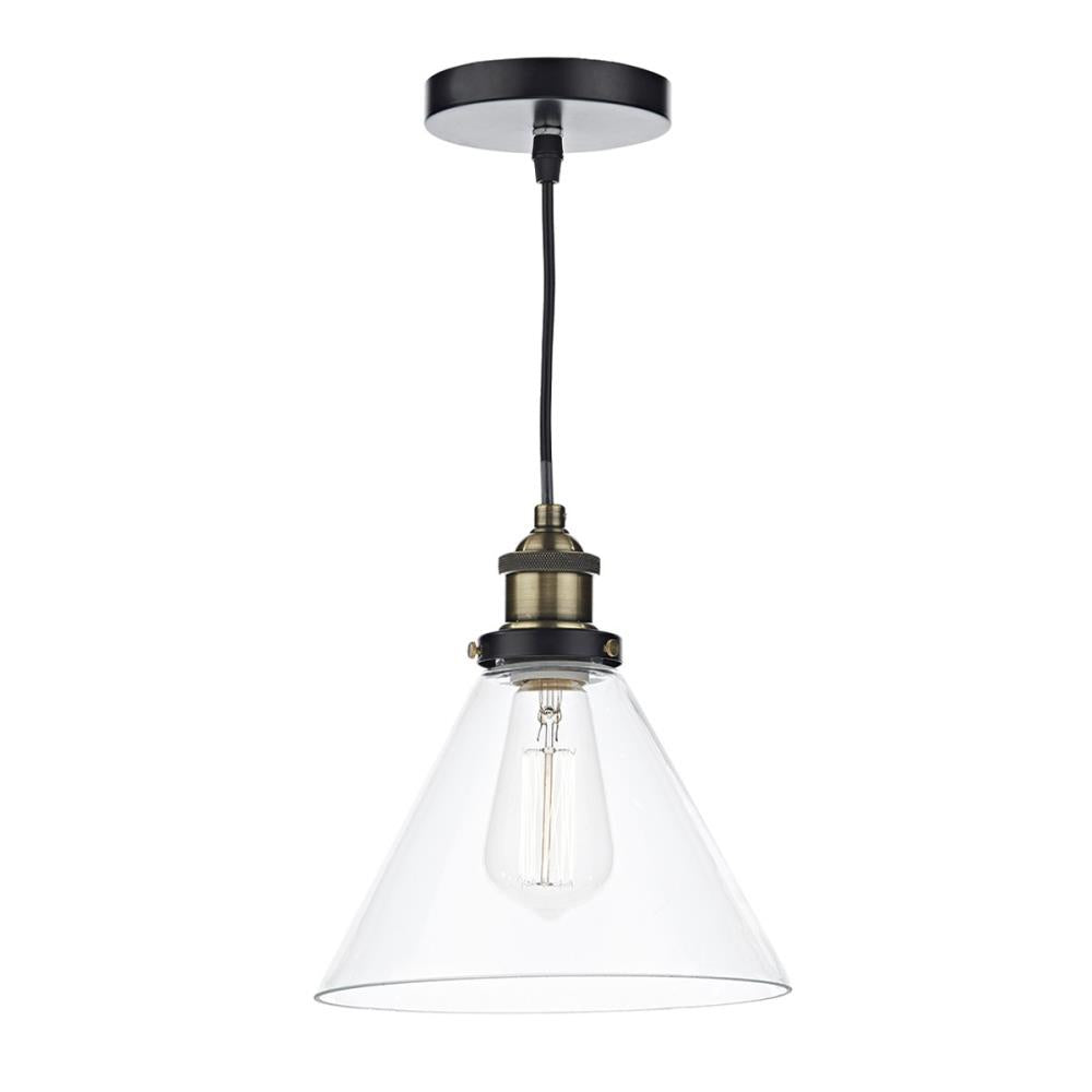Small 1 Light Cone Pendant Antique Brass/Clear Glass - C20